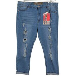 NWT VIP Jeans Distressed High Rise Sculpting Stretch‎ Blue Jeans 23/24 Waist 40"